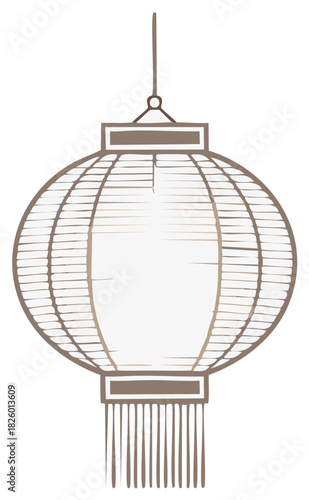 Hand drawn illustration of a traditional Asian lantern hanging from above