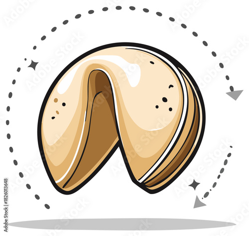 Fortune Cookie with Arrows and Dotted Line Illustration Asian Dessert Prediction