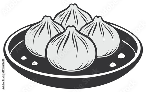 Dumplings Illustration Delicious Dumplings in Asian Cuisine, Dumpling on a Plate Food Concept, Simple Delicious Dumplings