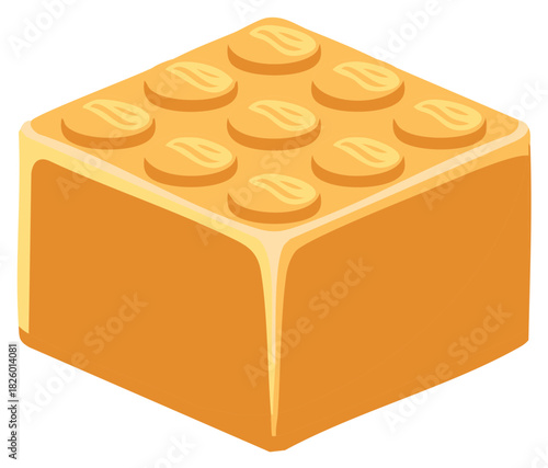 Isometric View of Square Orange Building Block with Nine Studs on Top