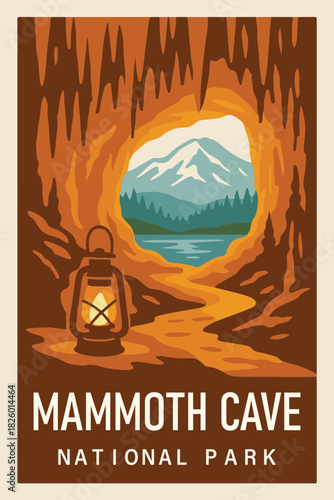 Mammoth Cave National Park Travel Poster Clipart, Vintage USA Park Illustration, Retro Landscape Art, Mammoth Cave Wall Decor ClipArt
