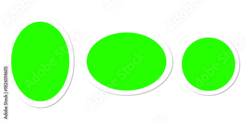 Set of Oval and Circle Green Screen Stickers with White Border Vector Mockup