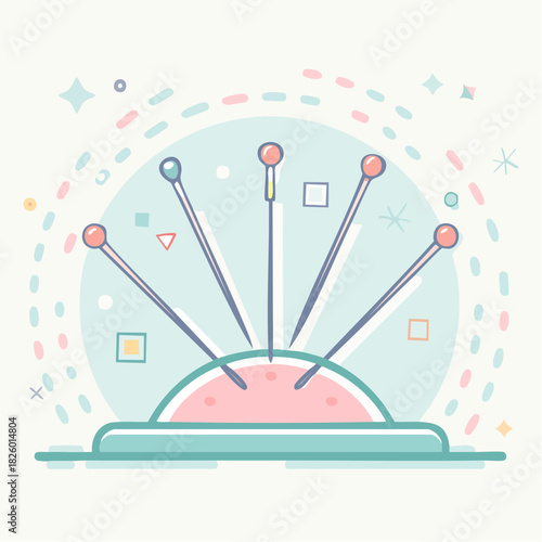 Sewing Pins In A Pincushion With Abstract Background Elements And Sparkles