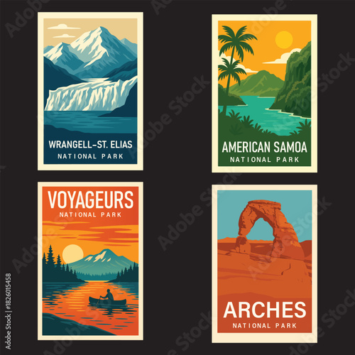 National Park Travel Poster Clipart, Vintage USA Park Illustration, Retro Landscape Art, Wall Decor ClipArt Bundle