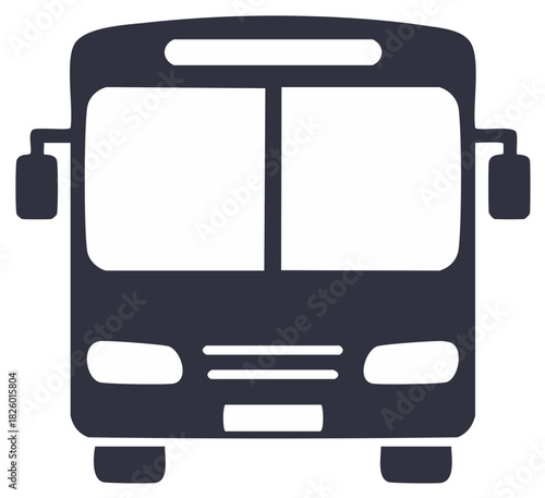 Vector illustration front bus silhouette showcasing transportation with lights and mirrors offering mobility and navigation on route in transit system