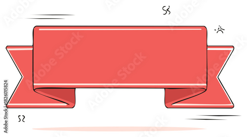 Blank red banner ribbon with white borders and tail ends