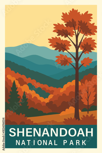 Shenandoah National Park Retro Travel Poster Clipart, Vintage USA Park Illustration, Landscape Art, Shenandoah Wall Decor ClipArt

