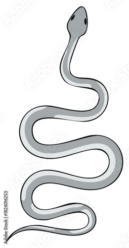 Curving Gray Snake Illustration With Black Outline and Simple Design