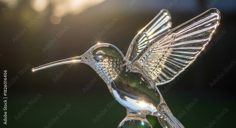 Obraz premium Elegant glass hummingbird sculpture bathed in soft light capturing delicate detail