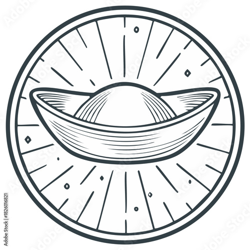 Chinese Gold Ingot Yuanbao Line Art Vector Icon Symbol of Wealth and Prosperity