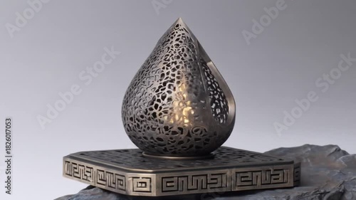 Decorative ornamental candle holder with intricate pattern and warm glow