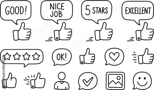 Collection of hand drawn feedback icons and symbols