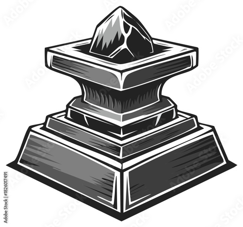 Stylized pedestal with a crystalline object on top.  Illustration of a monument or landmark.