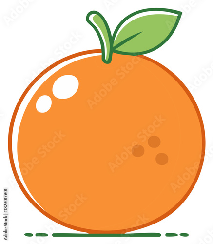 Cartoon orange fruit with stem and leaf illustration