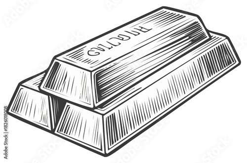 Two stacked gold ingots in a black and white vintage sketch style for finance and wealth concepts