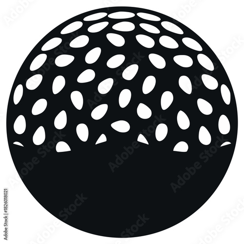 Black and white golf ball icon with dimpled texture for sport and recreation design