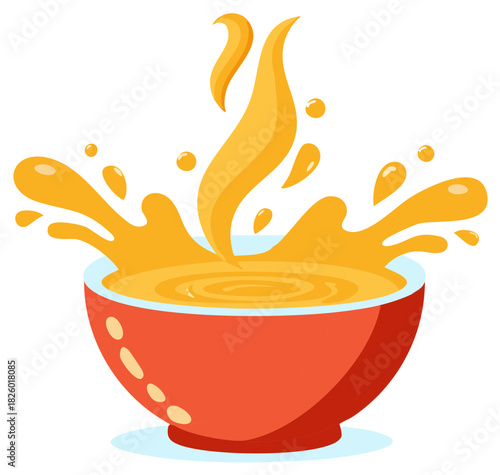 Orange Bowl With Splash vector art, cartoon illustration, food concept, design element, healthy diet