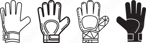 Glove icon assortment: essential protective handwear for sports, work, and general safety, illustrated in clean line art and solid black style. Vector