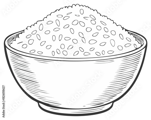 Hand Drawn Bowl Full of Rice or Grains Food Staple Culinary Ingredient Sketch