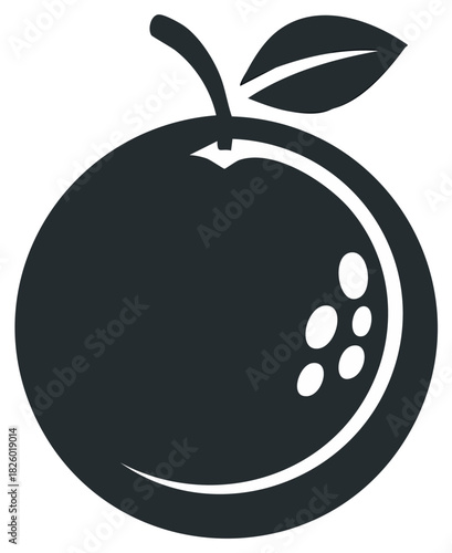 Simple orange fruit icon with a leaf and stem, a monochrome vector graphic illustration for healthy eating