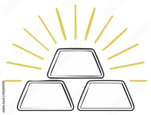 Illustration of Gold Bars Stacked with Golden Rays for Wealth, Finance, and Investment Concepts