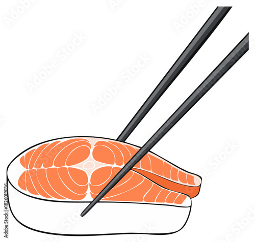 Fresh Salmon Steak with Chopsticks Preparation  for cooking healthy eating