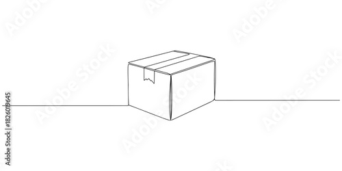 Continuous one line of a product box, representing packaging, shipping preparation, and ecommerce branding, drawn vector illustration.