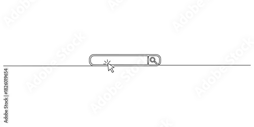 Continuous one line of a search bar, symbolizing SEO, product discovery, and digital visibility, drawn vector illustration.