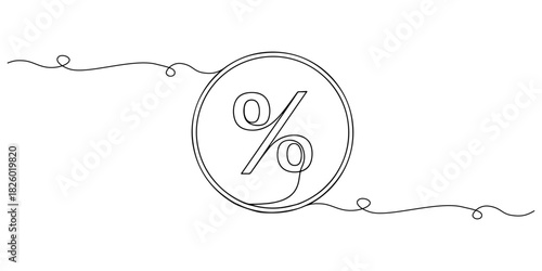 Continuous one line of a percentage discount icon, representing promotional strategies, sales events, and customer incentives, drawn vector illustration.