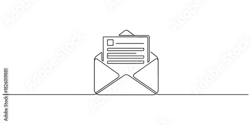Continuous one line of an email newsletter icon, symbolizing email marketing, customer updates, and digital outreach, drawn vector illustration.