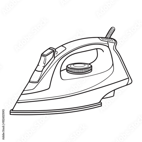 Outline illustration of a modern steam iron with control settings and pointed tip for effective ironing tasks