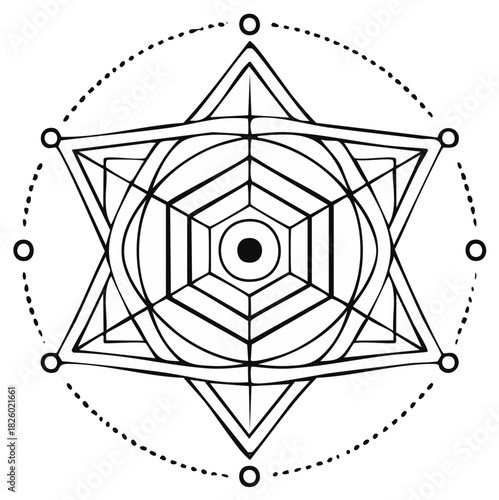 Hand Drawn Sacred Geometry Hexagram Symbol Mystical Mandala Illustration