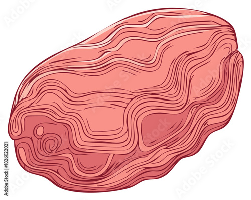 Illustration of a Chunk of Meat, Raw Meat Piece with Wavy Lines and Pink Color, Butchery Ingredient Vector