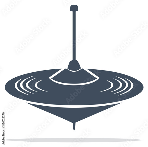 Classic dark spinning top toy with handle traditional children's game element graphic illustration