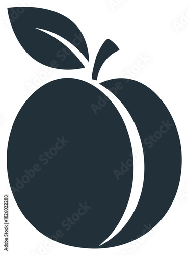 Minimalist fruit icon with leaf and stem, flat vector graphic silhouette design