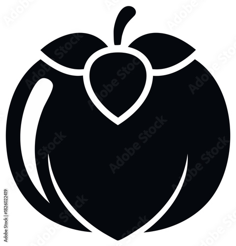 Black and White Fruit Icon: Persimmon Fruit Silhouette Illustration Symbol