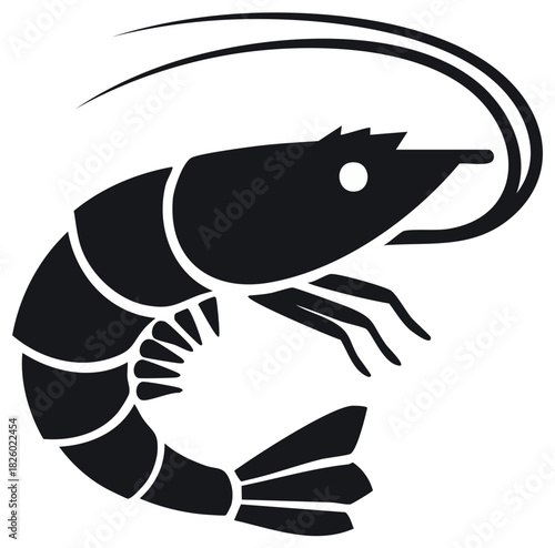 Black and White Shrimp Silhouette Image with Antennae and Tail