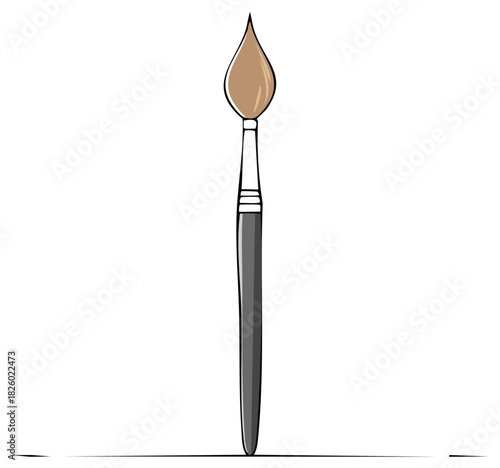Isolated illustration of a drawing paintbrush with a beige tip and dark gray handle