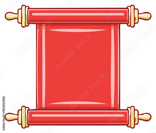 Open Red Scroll with Wooden Ends for Text and Design