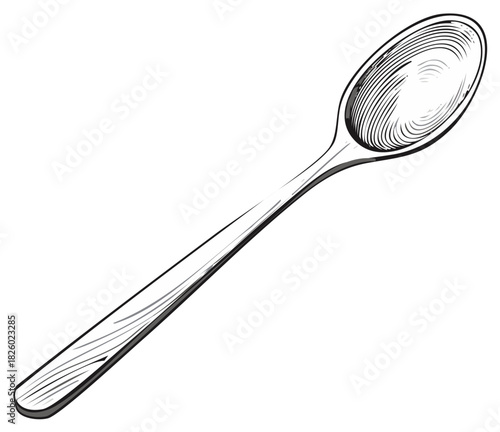 Illustration of a spoon with engraved details and a long handle isolated on white.