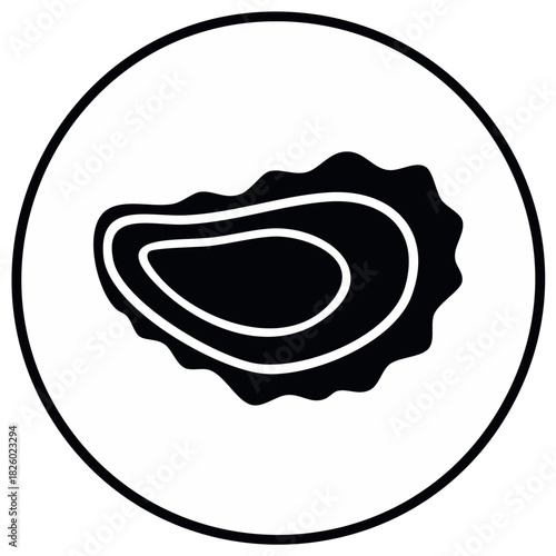 Oyster illustration in black and white circle for seafood restaurant or branding material