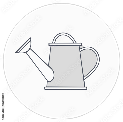 Grey Watering Can Icon Isolated on a White Circle Background