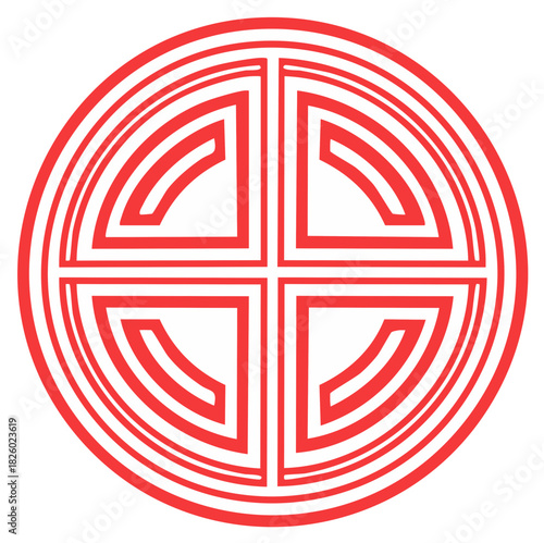 Chinese Shou symbol for longevity in a red circular geometric pattern vector