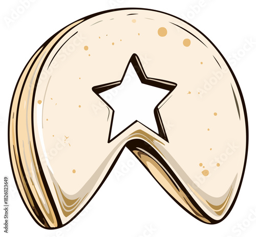 Stylized fortune cookie with star cutout, a symbol of hope, dreams, and sweet surprises.