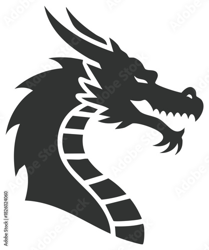 Iconic Asian dragon head silhouette with powerful design and fierce expression