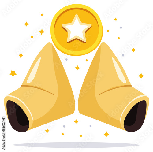 Fortune Cookies with Golden Star Coin, Luck and Good Fortune Illustration