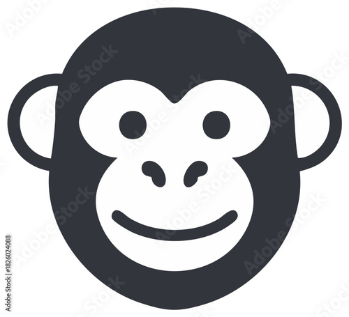 Simple Monkey Face Icon Smiling Animal Head Flat Vector Illustration Mammal Primate Symbol Cartoon Logo