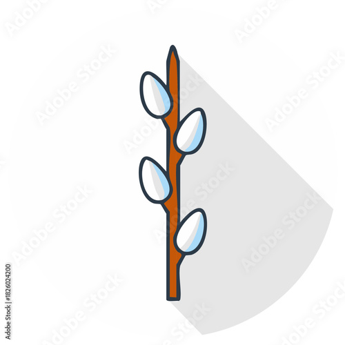 Cartoon Pussy Willow Branch Springtime Symbol Illustration