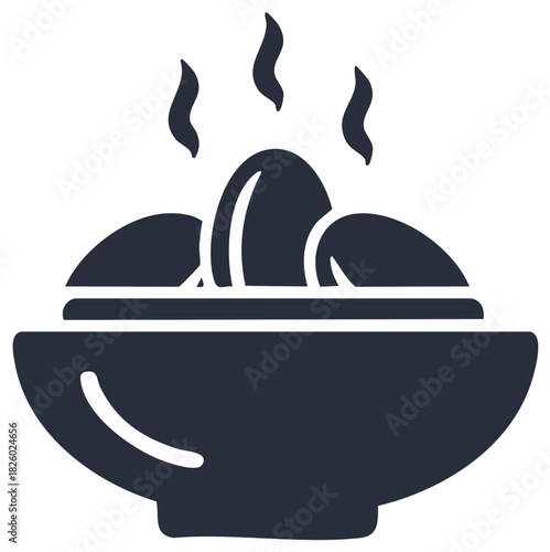 Bowl of freshly cooked food with rising steam representing hot meal icon