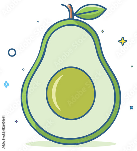 Fresh green half avocado with pit stylized flat vector illustration healthy food icon